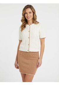 Sinsay - Dzianinowy kardigan z krótkim rękawem - kremowy. Kolor: kremowy. Materiał: dzianina. Długość rękawa: krótki rękaw. Długość: krótkie #1