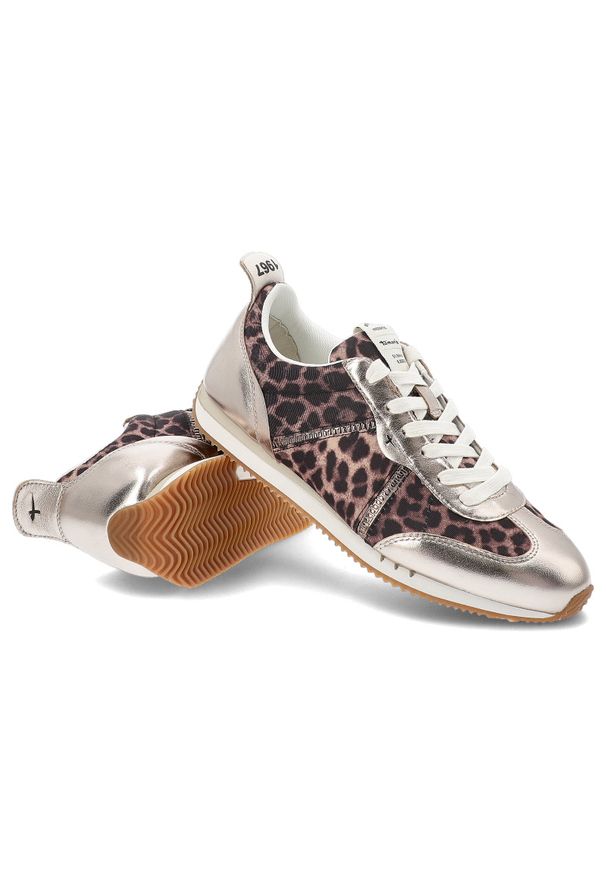 Brązowe Sneakersy Tamaris Modne Obuwie Damskie Leopard. Kolor: brązowy. Materiał: materiał. Wzór: motyw zwierzęcy. Styl: sportowy, elegancki