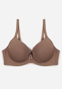 Renee - Beżowy Gładki Biustonosz o Klasycznym Fasonie Zdobiony Kokardką Caloris. Kolor: beżowy. Wzór: aplikacja, gładki #3