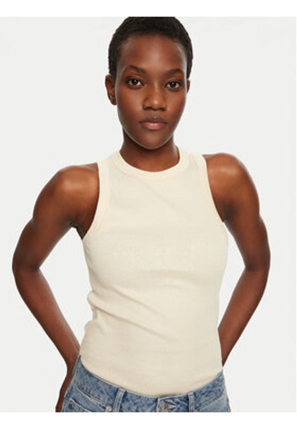 IVY & OAK - IVY OAK Top Klara IO1100X2350 Beżowy Slim Fit. Kolor: beżowy. Materiał: bawełna