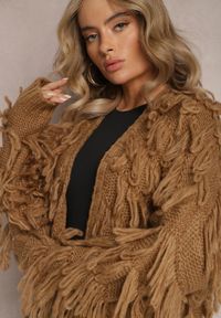 Renee - Brązowy Niezapinany Kardigan w Ozdobne Frędzle Massawa. Kolor: brązowy. Styl: elegancki #3