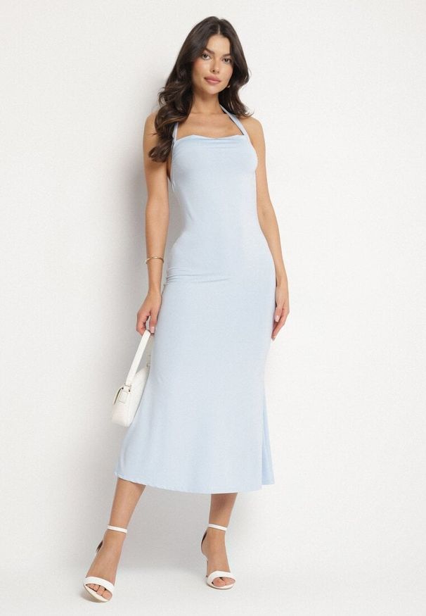 Born2be - Niebieska Taliowana Sukienka Koktajlowa z Wiskozą Izazira. Kolor: niebieski. Materiał: wiskoza. Styl: wizytowy