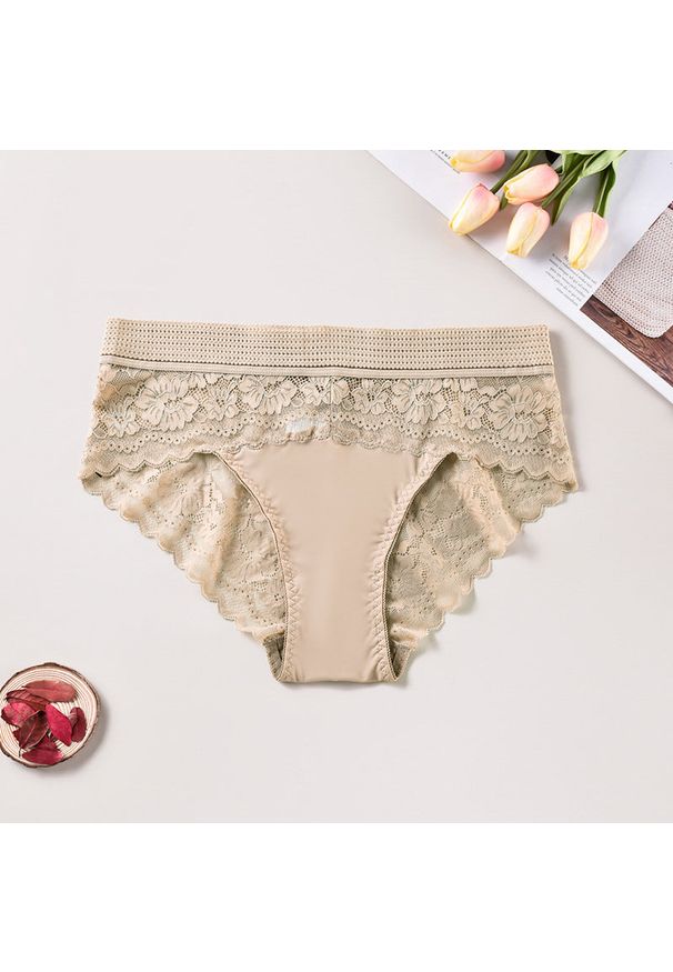 Intica - Figi z koronkowym pasem na co dzień i okazje Trautlind. Kolor: beżowy. Materiał: koronka. Wzór: koronka