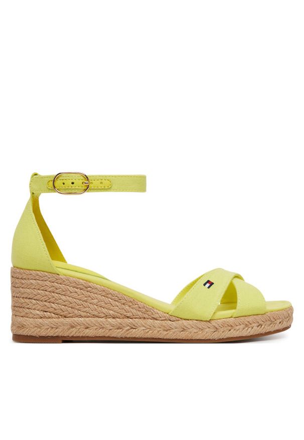 TOMMY HILFIGER - Tommy Hilfiger Espadryle Hemp Crossover Strap Wedge Espadrilles FW0FW09332 Zielony. Kolor: zielony. Materiał: materiał