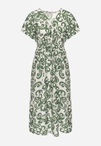 Born2be - Zielona Wiskozowa Sukienka z Kopertowym Dekoltem i Gumkami w Talii Shyraya. Okazja: na co dzień. Typ kołnierza: dekolt kopertowy. Kolor: zielony. Materiał: wiskoza. Typ sukienki: kopertowe. Styl: casual #5