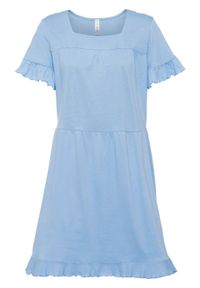 Sukienka shirtowa z falbanami bonprix jasnoniebieski. Kolor: niebieski. Sezon: lato. Długość: midi #1