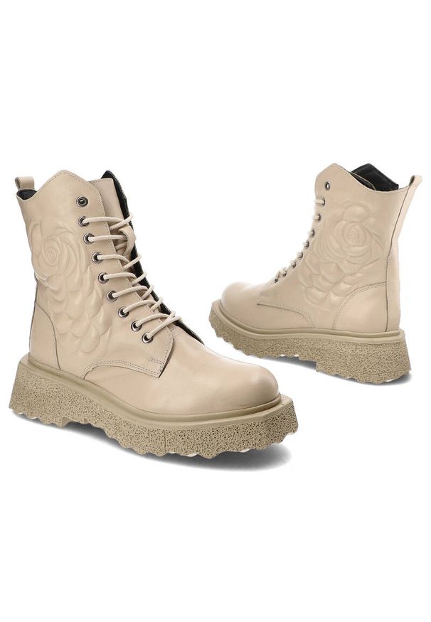Beżowe Botki Artiker Modne Buty Damskie. Zapięcie: sznurówki. Kolor: beżowy. Materiał: jeans. Styl: klasyczny, street, elegancki