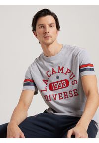 Diverse - T-shirt męski z nadrukiem LA CAMPUS 01 S1814 - szary - Rozmiar: XL. Kolor: szary. Materiał: wiskoza, bawełna. Wzór: nadruk
