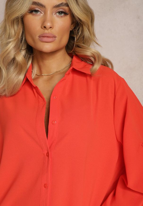 Renee - Pomarańczowa Koszula z Kołnierzem i Długimi Rękawami na Guzik Henvia. Kolekcja: plus size. Kolor: pomarańczowy. Długość rękawa: długi rękaw. Długość: długie