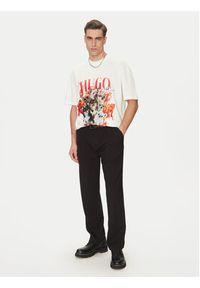Hugo - HUGO T-Shirt Dugie 50538259 Écru Oversize. Materiał: bawełna