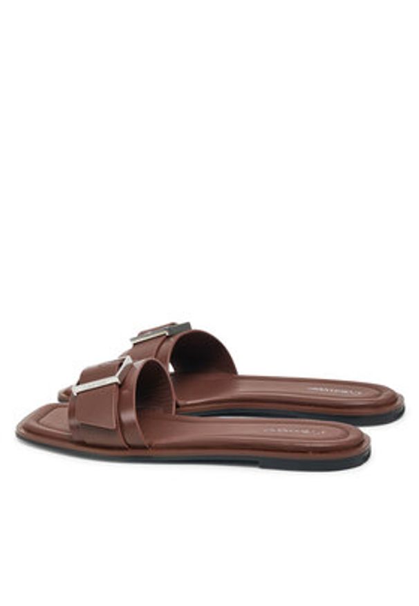Calvin Klein Klapki Flat Slide W/Buckle - Lth HW0HW02490 Brązowy. Kolor: brązowy. Materiał: skóra