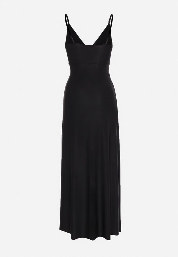 Born2be - Czarna Koktajlowa Sukienka z Kopertowym Dekoltem na Ramiączkach z Ozdobną Falbanką Nestasi. Okazja: na co dzień. Kolor: czarny. Długość rękawa: na ramiączkach. Typ sukienki: kopertowe. Styl: wizytowy