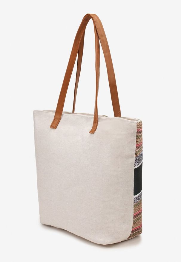Renee - Beżowo-Różowa Torebka Typu Shopper na Plażę z Jedną Komorą Gomeissa. Kolor: różowy. Sezon: lato