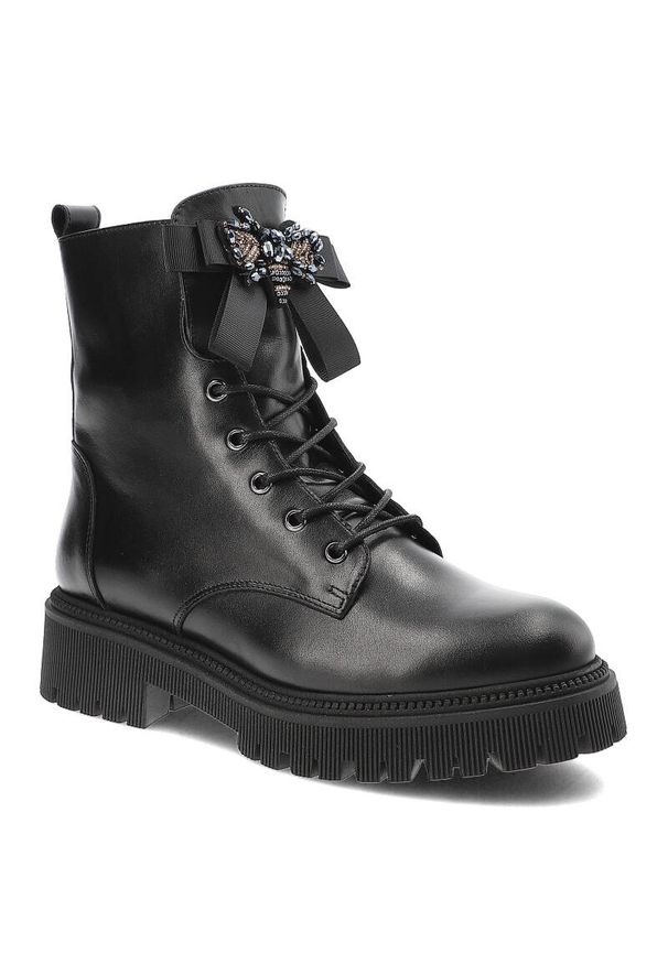 Czarne Botki Karino Modne Buty Na Jesień. Kolor: czarny. Materiał: syntetyk, futro, skóra. Sezon: jesień. Styl: klasyczny