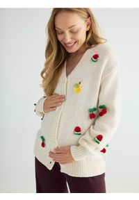 Reserved - Kardigan z ozdobną aplikacją - wielobarwny. Materiał: dzianina, wełna, bawełna. Wzór: aplikacja #1