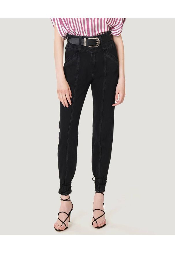 IRO PARIS - Czarne jeansy z przeszyciami Boucry. Stan: podwyższony. Kolor: czarny. Długość: długie