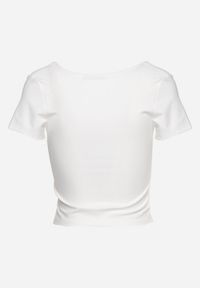 Born2be - Biały Prążkowany Top Bluzka z Kwadratowym Dekoltem Vimareine. Typ kołnierza: dekolt kwadratowy. Kolor: biały. Materiał: prążkowany. Sezon: lato #3