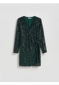 Reserved - Cekinowa sukienka mini - zielony. Kolor: zielony. Materiał: tkanina. Typ sukienki: proste. Długość: mini #1