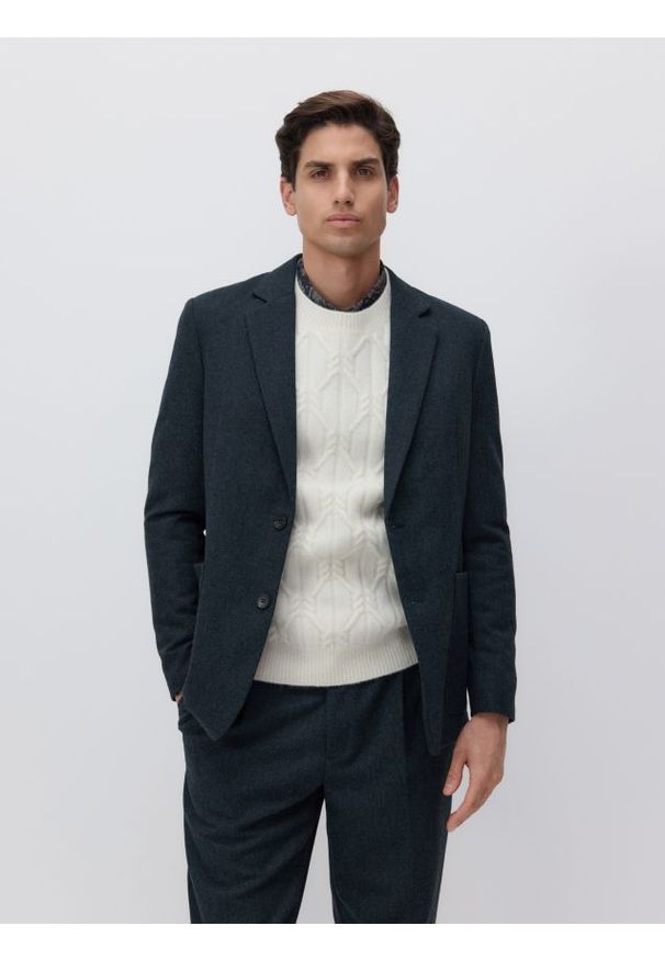 Reserved - Marynarka slim fit z domieszką wełny - granatowy. Kolor: niebieski. Materiał: wełna