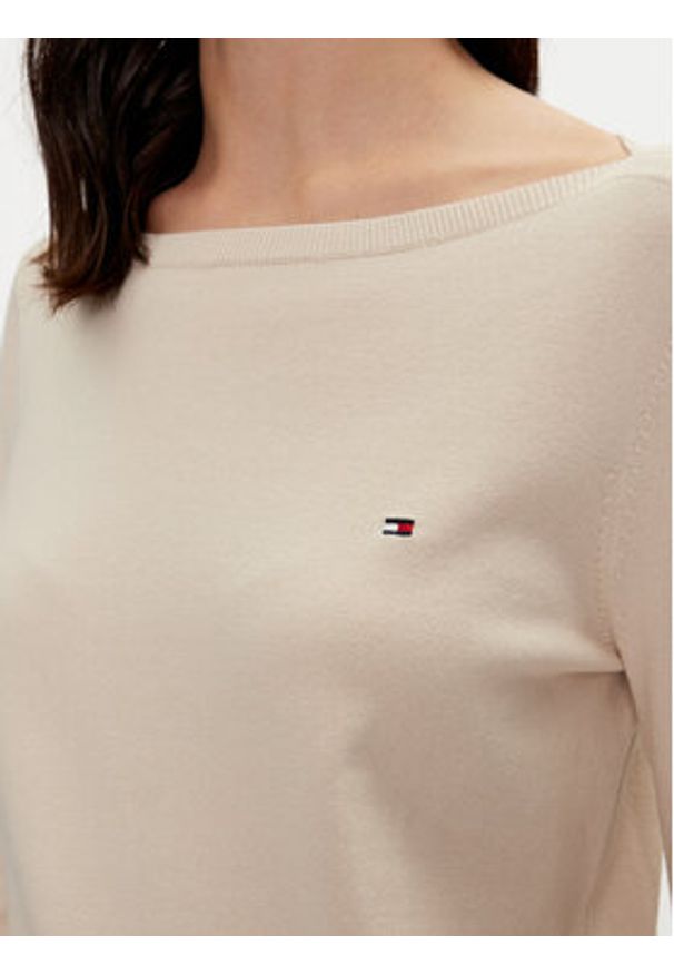 TOMMY HILFIGER - Tommy Hilfiger Sweter WW0WW40099 Beżowy Regular Fit. Kolor: beżowy. Materiał: syntetyk