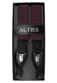 Alties - Szelki Klasyczne Bordowe w Drobne Kropki, Groszki Męskie, Zapięcie na Guziki lub Żabki -ALTIES. Kolor: czerwony. Materiał: skóra, guma. Wzór: grochy, kropki #1