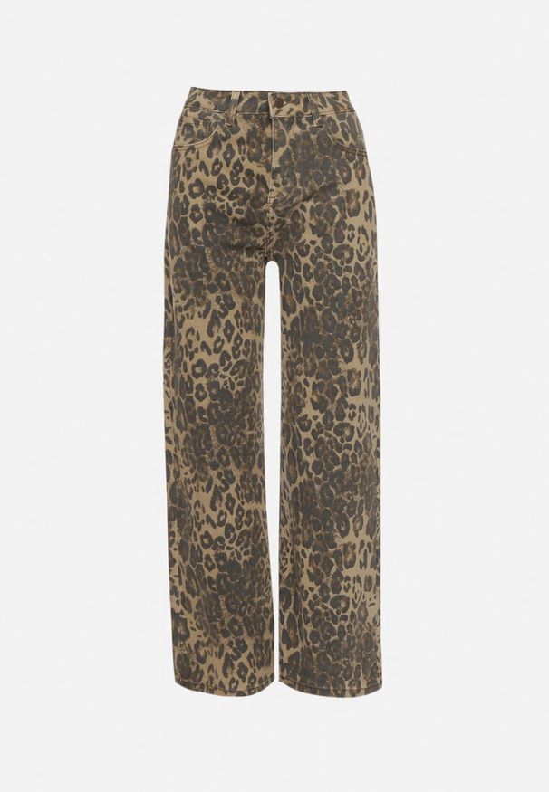 Born2be - Panterkowe Jeansy o Szerokim Kroju z Wysokim Stanem Zantere. Okazja: na co dzień, na spacer. Stan: podwyższony. Styl: casual, klasyczny