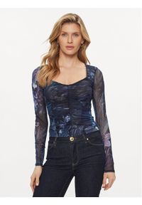 Guess Bluzka W4GP24 KBAH2 Granatowy Slim Fit. Kolor: niebieski. Materiał: syntetyk