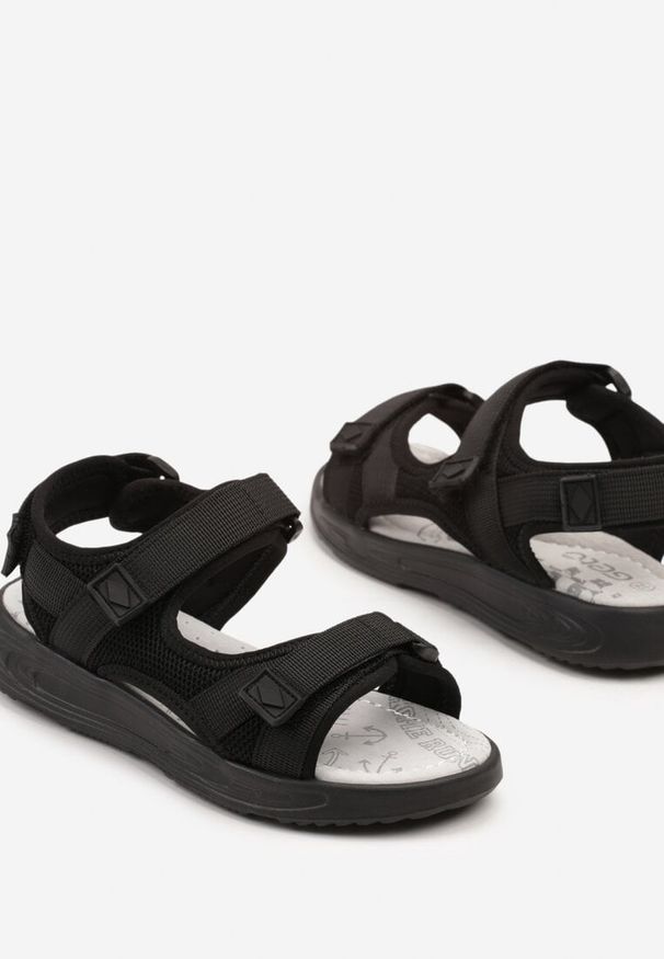 Born2be - Czarne Sandały w Sportowym Stylu ze Skórzaną Wkładką Dovirelle. Okazja: na plażę, na co dzień. Zapięcie: rzepy. Kolor: czarny. Materiał: skóra. Styl: sportowy