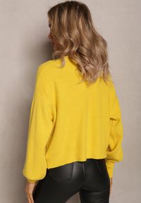 Renee - Żółty Krótki Kardigan bez Zapięcia z Wycięciami i Długim Rękawem Eritrease. Kolor: żółty. Materiał: materiał, jedwab. Długość rękawa: długi rękaw. Długość: krótkie. Wzór: jednolity #3
