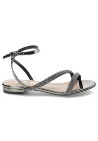 Czarne Sandały Bayla Eleganckie Płaskie Buty. Okazja: na imprezę, na ślub cywilny, na wesele. Zapięcie: pasek. Kolor: czarny. Materiał: lakier, skóra ekologiczna. Wzór: paski, aplikacja. Obcas: na obcasie. Styl: elegancki. Wysokość obcasa: niski