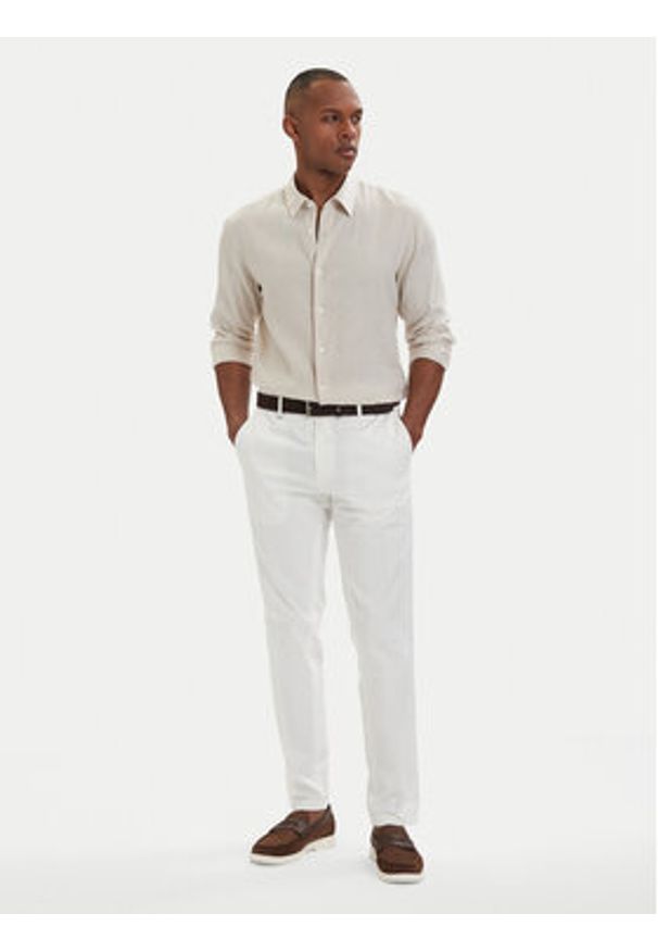 Calvin Klein Koszula LV04LE125G Beżowy jasny Regular Fit. Kolor: beżowy. Materiał: len, lyocell