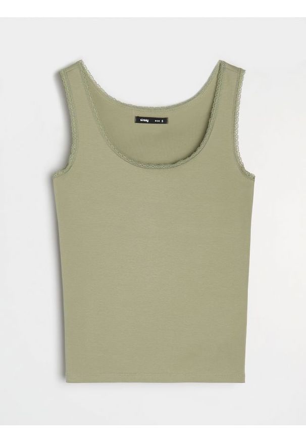 Sinsay - Bawełniany top - zielony. Kolor: zielony. Materiał: bawełna