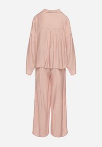 Born2be - Różowy Wiskozowy Komplet Oversize Koszula i Spodnie z Gumką w Talii Natilira. Kolor: różowy. Materiał: wiskoza #5