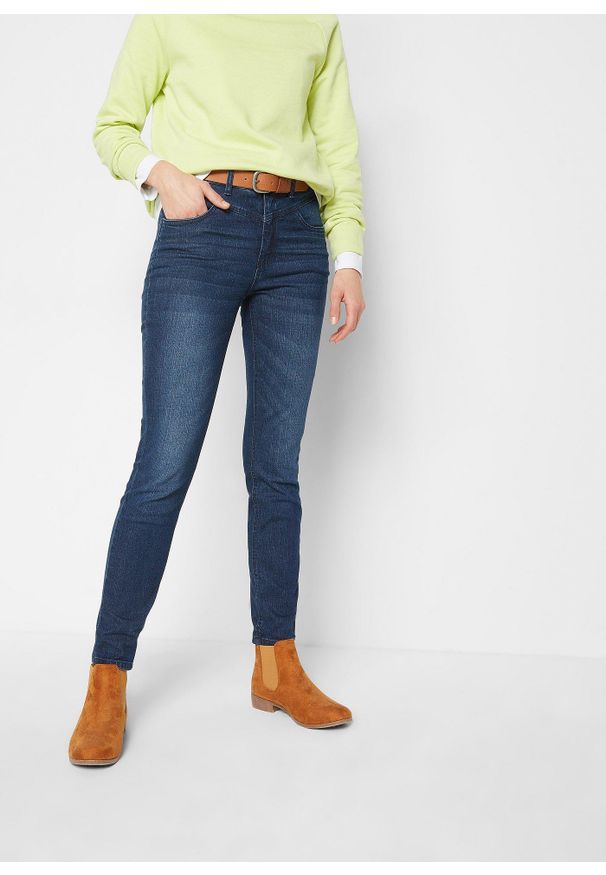 bonprix - Dżinsy ze stretchem, skinny, high waist, cropped. Stan: podwyższony. Kolor: niebieski