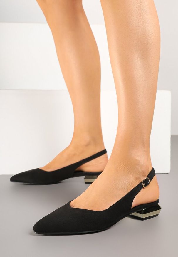 Renee - Czarne Sandały Slingback Vices z Wkładką ze Skóry Naturalnej Galeresa. Okazja: na spotkanie biznesowe, na co dzień, do pracy. Zapięcie: pasek. Kolor: czarny. Materiał: skóra. Obcas: na obcasie. Styl: elegancki, biznesowy, casual. Wysokość obcasa: niski