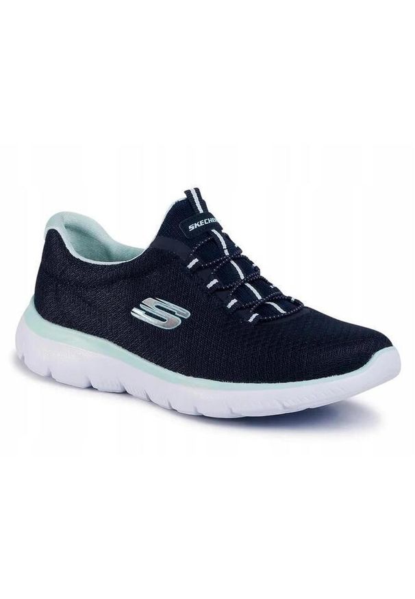 skechers - Buty na co dzień damskie SKECHERS SUMMITS wsuwane. Okazja: na co dzień. Zapięcie: sznurówki, bez zapięcia. Kolor: czarny, niebieski. Materiał: syntetyk, tkanina, materiał. Szerokość cholewki: normalna. Model: Skechers Sport. Sport: turystyka piesza