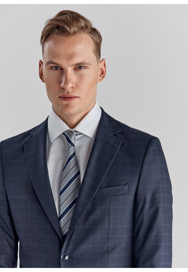 Pako Lorente - Granatowa marynarka garniturowa P22WF-3G-041-G-S. Kolor: niebieski. Materiał: tkanina. Wzór: kratka