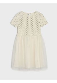 Sinsay - Bawełniana sukienka z tiulowym dołem - kremowy. Kolor: kremowy. Materiał: bawełna, tiul #1