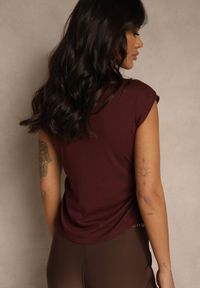 Renee - Bordowy Top z Bawełny i Wiskozy ze Stójką i Marszczeniem w Talii Zetelie. Typ kołnierza: kołnierzyk stójkowy. Kolor: czerwony. Materiał: bawełna, wiskoza. Styl: elegancki #4