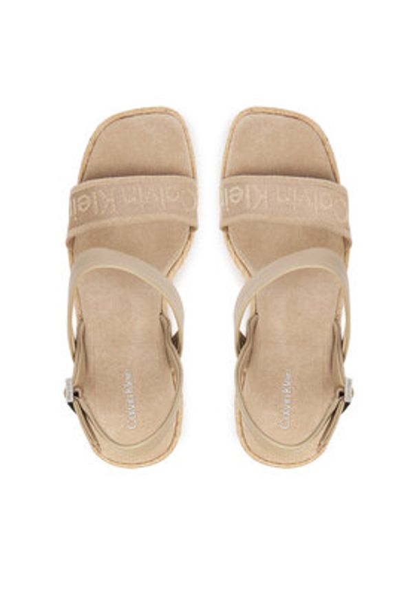 Calvin Klein Espadryle Wedge Espad 70 Webbing Lth HW0HW02901 Beżowy. Kolor: beżowy. Materiał: skóra