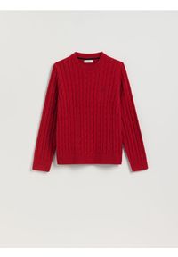 Reserved - Sweter z warkoczowym splotem - czerwony. Kolor: czerwony. Materiał: dzianina, bawełna. Wzór: ze splotem
