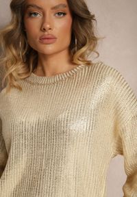Renee - Złoty Metaliczny Sweter z Długim Rękawem Vivalei. Kolor: złoty. Materiał: dzianina. Długość rękawa: długi rękaw. Długość: długie. Styl: klasyczny #4