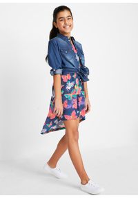 bonprix - Sukienka z dżerseju, z dłuższym tyłem. Kolor: niebieski. Materiał: jersey. Wzór: nadruk. Sezon: lato #3