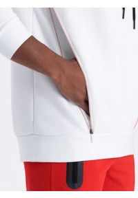 Ombre Clothing - Bluza męska z kapturem z kieszenią na zamek - biała V3 OM-SSNZ-22FW-006 - XXL. Typ kołnierza: kaptur. Kolor: biały. Materiał: materiał, bawełna, poliester #8