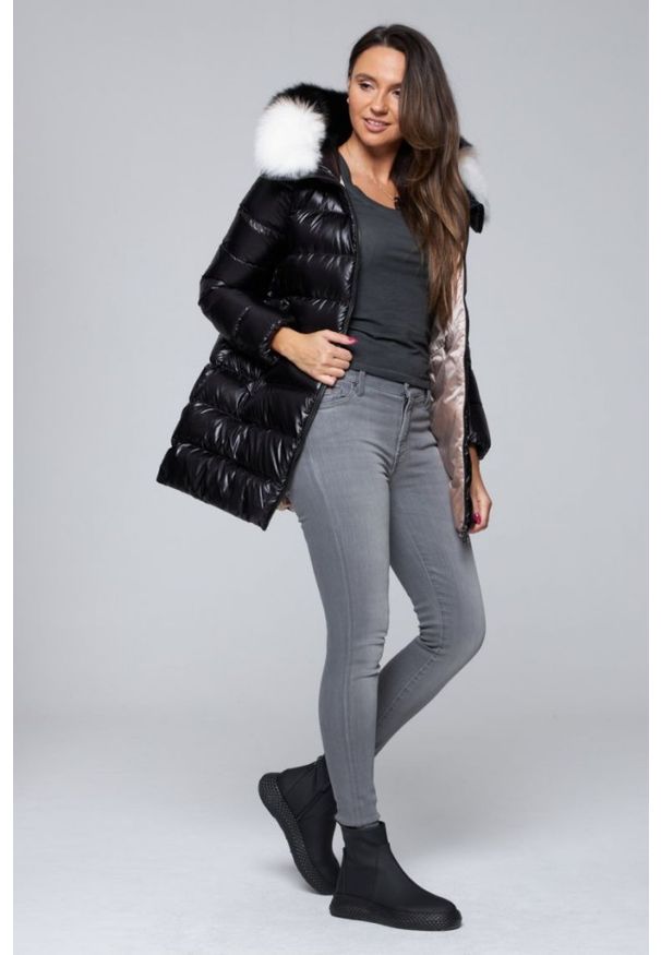Hetrego - HETREGO Czarna damska długa kurtka puchowa Gygiea z lisem, Rozmiar 38 EU - 42 IT. Kolor: czarny. Materiał: puch. Długość: długie