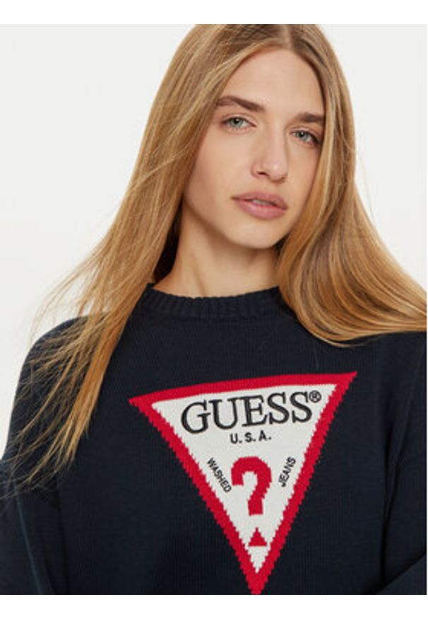 Guess Jeans Sweter W4BR12 Z3HM1 Granatowy Regular Fit. Kolor: niebieski. Materiał: bawełna
