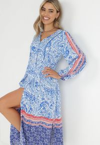 Born2be - Niebieska Sukienka Panithoe. Kolor: niebieski. Wzór: aplikacja. Styl: klasyczny, wakacyjny. Długość: midi #4