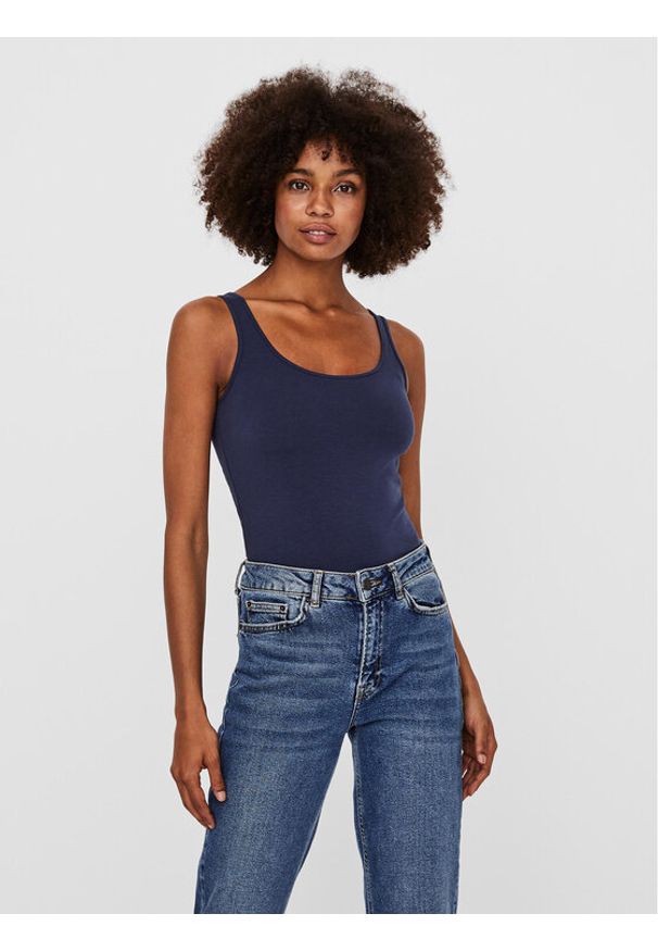 Vero Moda Top Maxi 10185110 Granatowy Regular Fit. Kolor: niebieski. Materiał: bawełna