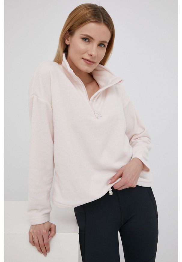 Roxy bluza damska kolor różowy gładka. Okazja: na co dzień. Kolor: różowy. Długość: krótkie. Wzór: gładki. Styl: casual