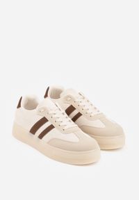 Born2be - Beżowe Sneakersy na Kauczukowej Grubej Podeszwie z Paskami po Bokach Ninlili. Okazja: na co dzień. Zapięcie: pasek. Kolor: beżowy. Materiał: kauczuk #4